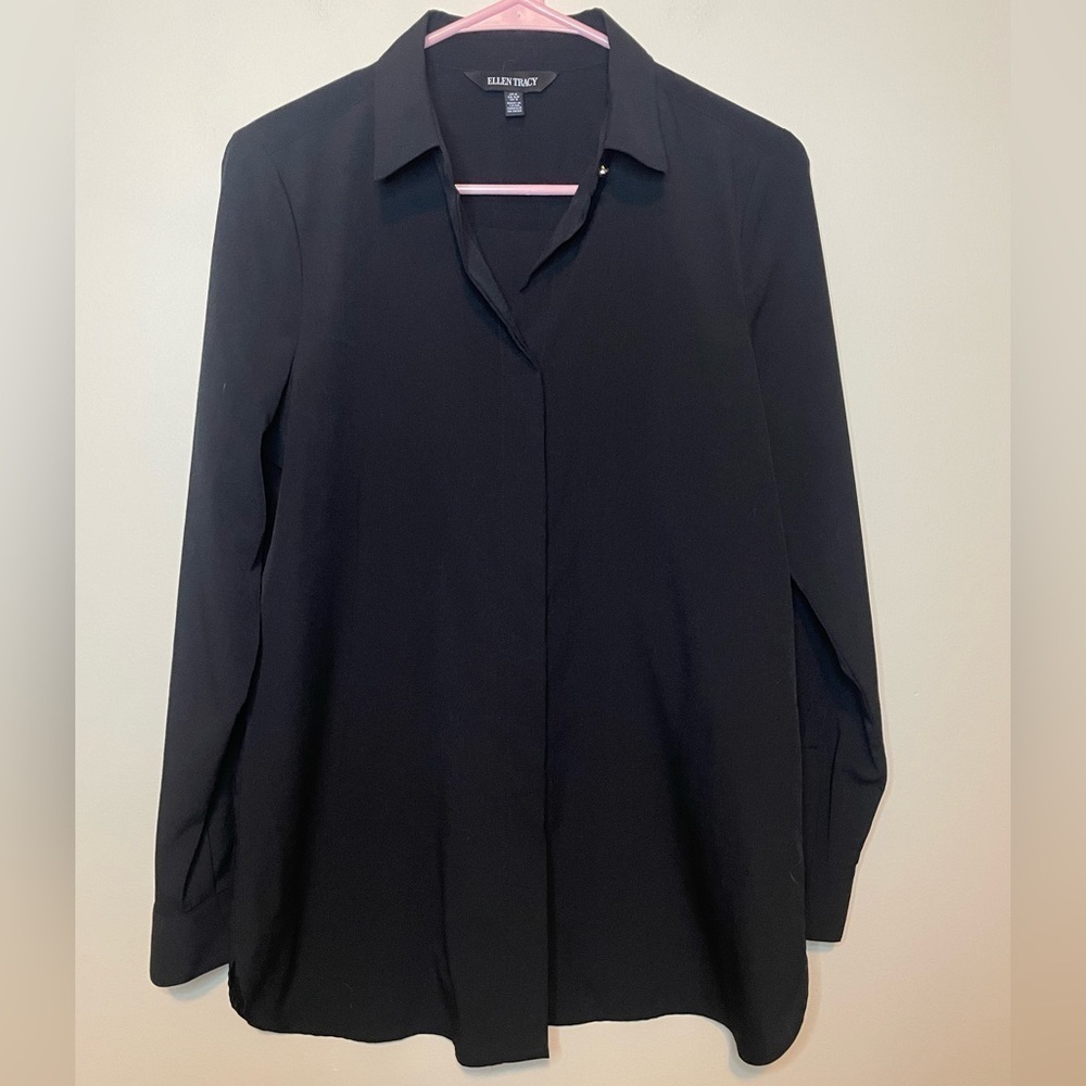 Ellen Tracy Black Button Up Down with Concealed Buttons Size Small